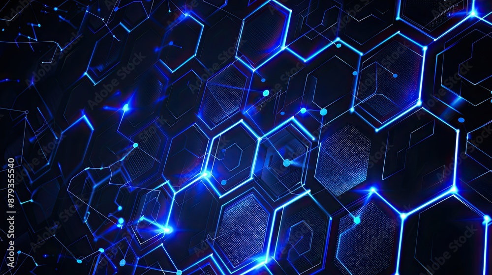 Vector illustrations of Bright glowing blue hexagonal and circuit network pattern digital hi tech background Vector illustrations of Bright glowing blue hexagonal and circuit network pattern digital hi tech background