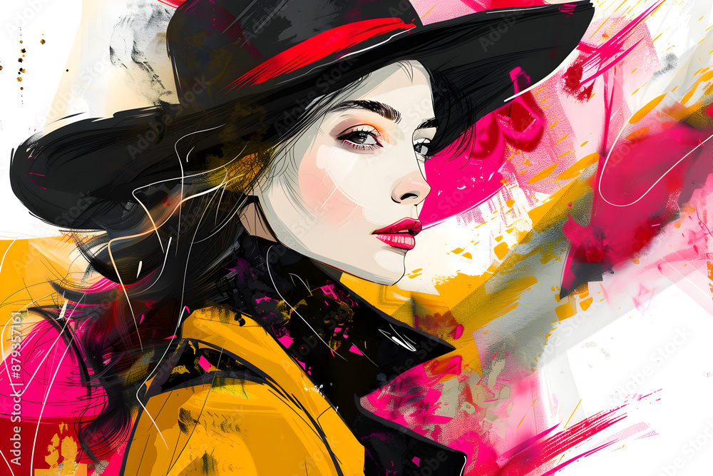 Elegant fashion illustration of a stylish woman in high-end clothing ...