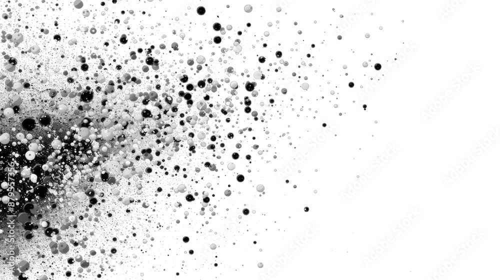 Various black dots are scattered randomly on a white background, with some appearing more prominent and clustered. This high-resolution digital illustration symbolizes randomness and distribution Various black dots are scattered randomly on a white background, with some appearing more prominent and clustered. This high-resolution digital illustration symbolizes randomness and distribution