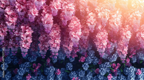 Fototapeta Naklejka Na Ścianę i Meble -  Elegant colorful with vibrant leaves hanging branches illustration background. Bright color 3d abstraction wallpaper for interior mural, Generated by AI