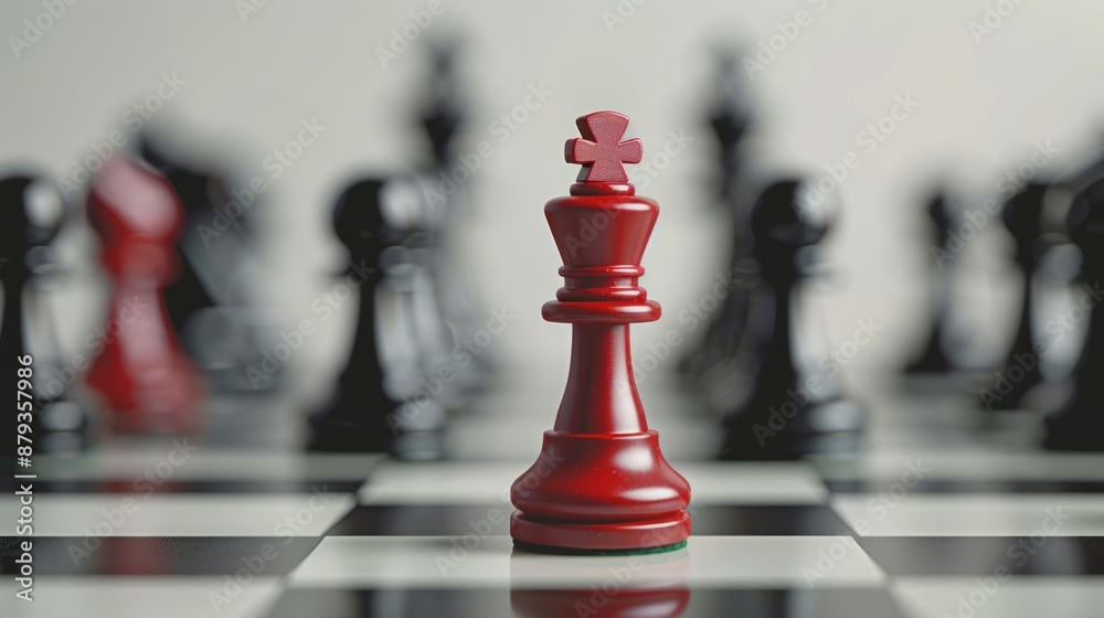 Red King Chess Piece Commands the Board Under Strategic Spotlight - Generative AI Red King Chess Piece Commands the Board Under Strategic Spotlight - Generative AI