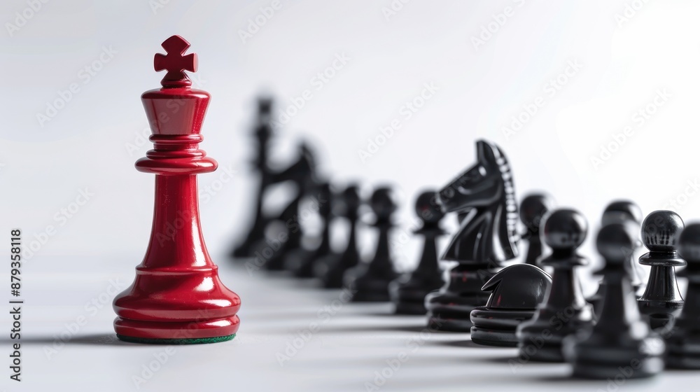 Red King Chess Piece Commands the Board Under Strategic Spotlight - Generative AI Red King Chess Piece Commands the Board Under Strategic Spotlight - Generative AI