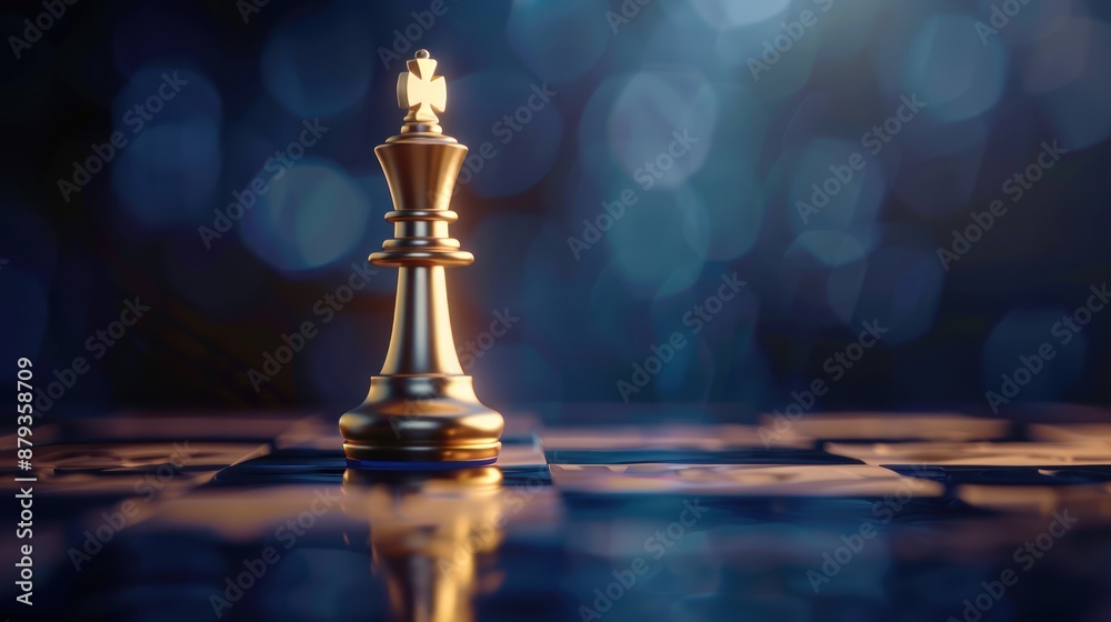 Illuminated Golden King Chess Piece Commanding the Board Under Sparkling Lights - Strategic Depth - Generative AI Illuminated Golden King Chess Piece Commanding the Board Under Sparkling Lights - Strategic Depth - Generative AI