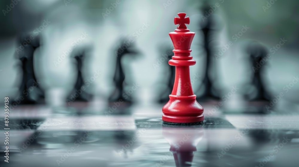 Red King Chess Piece Commands the Board Under Strategic Spotlight - Generative AI Red King Chess Piece Commands the Board Under Strategic Spotlight - Generative AI