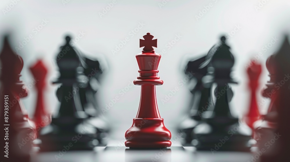 Red King Chess Piece Commands the Board Under Strategic Spotlight - Generative AI Red King Chess Piece Commands the Board Under Strategic Spotlight - Generative AI