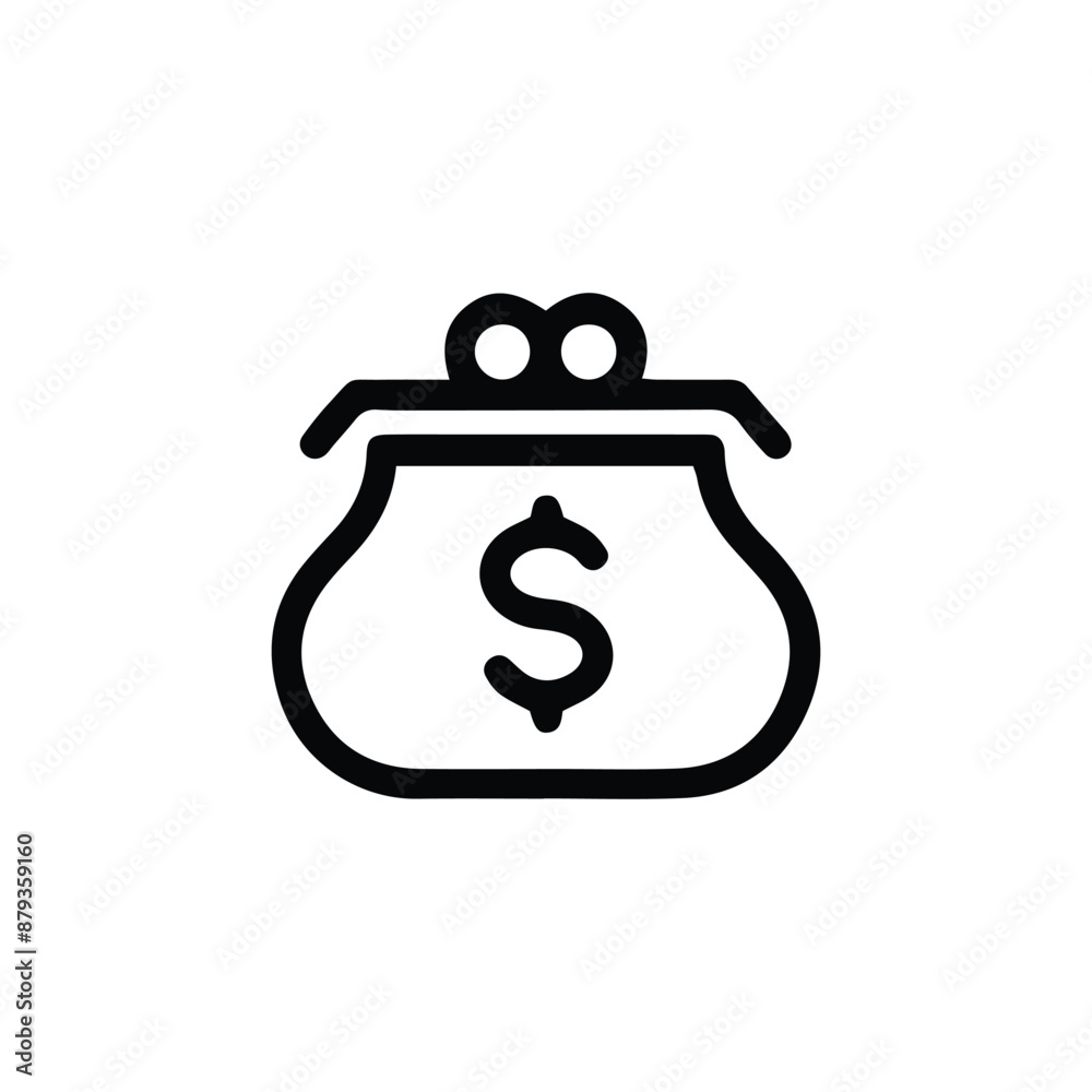 Simple black and white purse icon representing money and payments Simple black and white purse icon representing money and payments