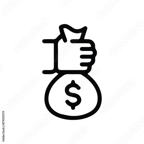 Hand Holding Money Bag Outline
