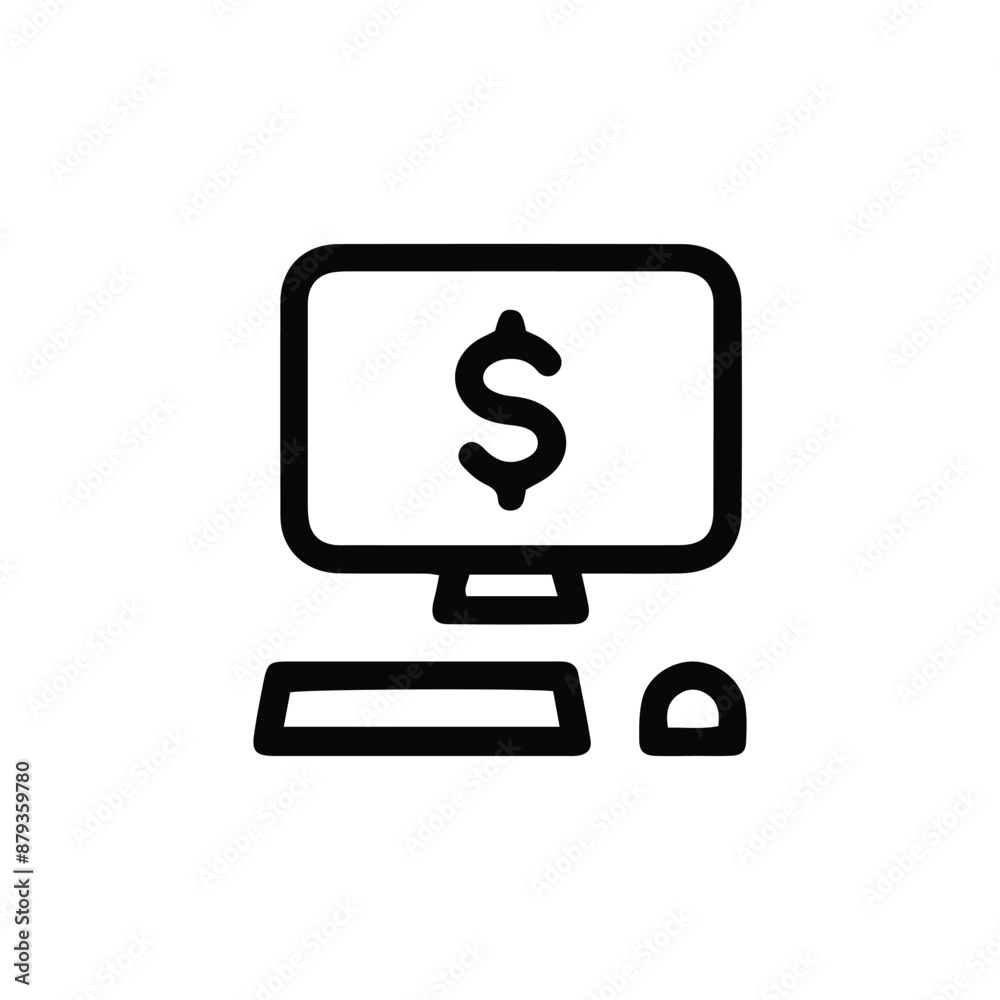 Simple line icon of computer with dollar symbol on screen Simple line icon of computer with dollar symbol on screen