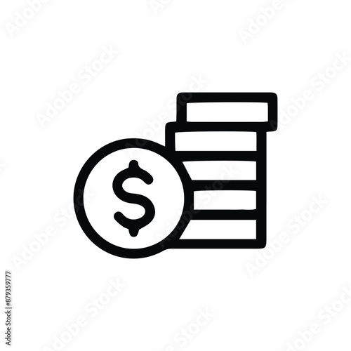Simple line icon of a stack of coins with a dollar symbol