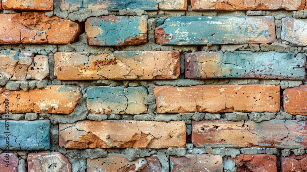 Fototapeta premium vintage brick wall background The remains of old cement