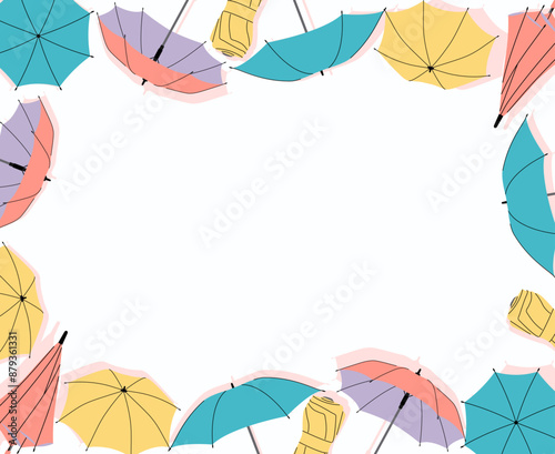 Colorful umbrella background illustration. Design with flat style umbrellas on light background.