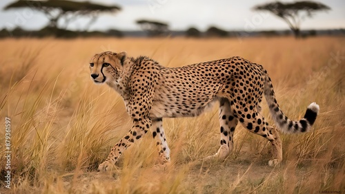 Alone Cheetah walking in the grass wallpaper