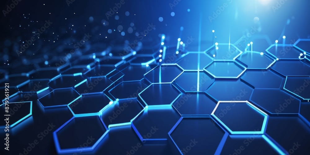 abstract background blue illumination of hexagonal structures abstract background blue illumination of hexagonal structures