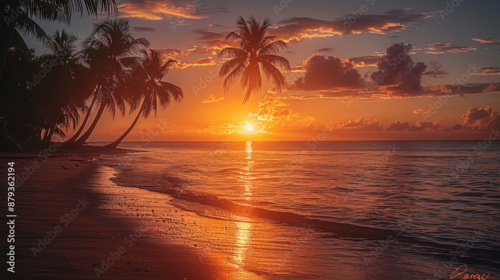 Tranquil Sunset Serenade - Captivating Ocean View with Silhouetted Palm Trees and Golden Hues | Photography with Nikon D780 and 70-200mm f/2.8 Lens