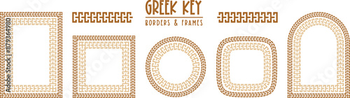 Greek key pattern, seamless borders collection. Decorative ancient meander, greece border ornament set with repeated geometric motif. Vector EPS10.