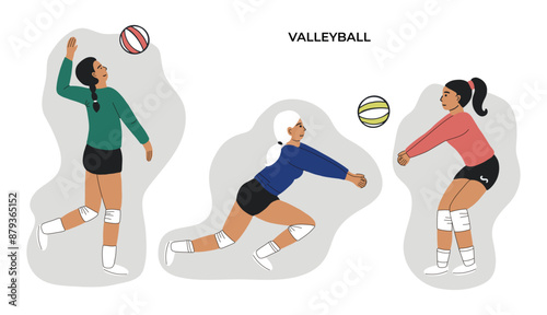 Valleyball sport. Vector design doodle art illustration