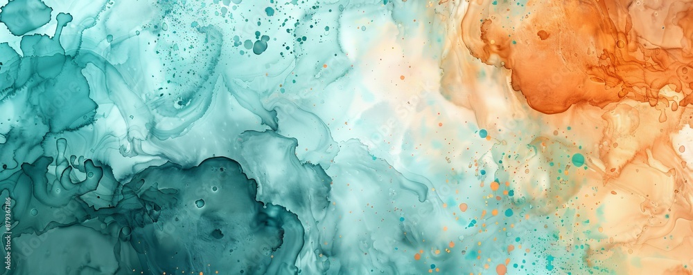 Fototapeta premium Flowing blue and orange alcohol ink art with gold accents, creating a mesmerizing abstract background. Trendy colors for modern art lovers. Sophisticated touch for any design project