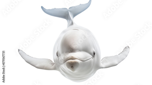 Beluga whale swimming, transparent white background, isolated.
