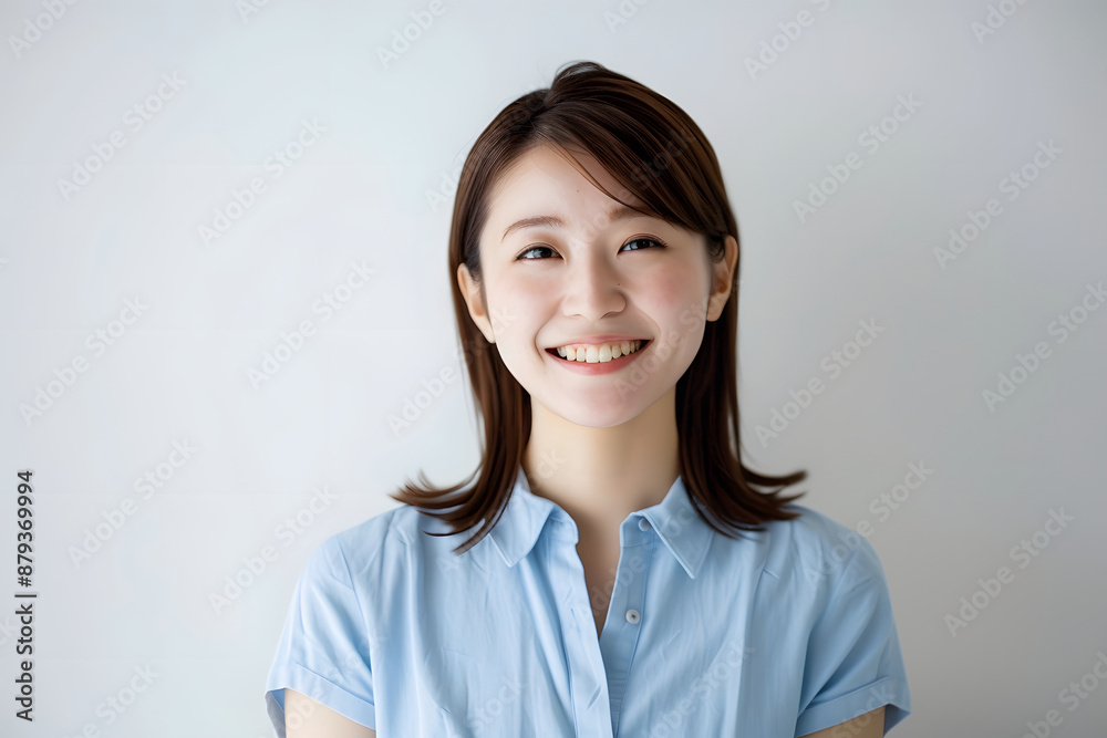 20代の日本人女性が襟付きシャツを着ているポートレート 20代の日本人女性が襟付きシャツを着ているポートレート