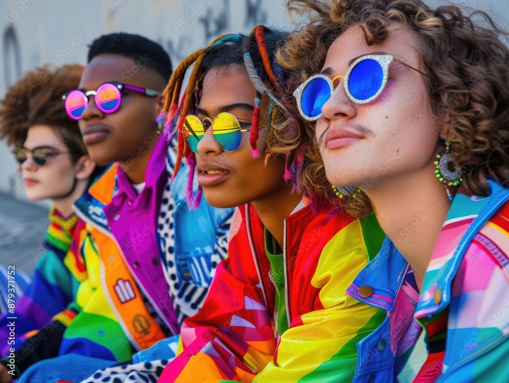 group of young LGBTQ teen mix gender ethnicity lively active together fun laugh smiling joyful cheerful, colorful people rainbow theme, fashionable hair style with sunglasses. group of young LGBTQ teen mix gender ethnicity lively active together fun laugh smiling joyful cheerful, colorful people rainbow theme, fashionable hair style with sunglasses.