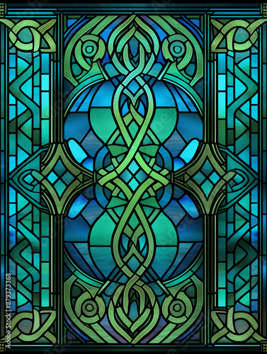 Blue and Green Stained Glass Design