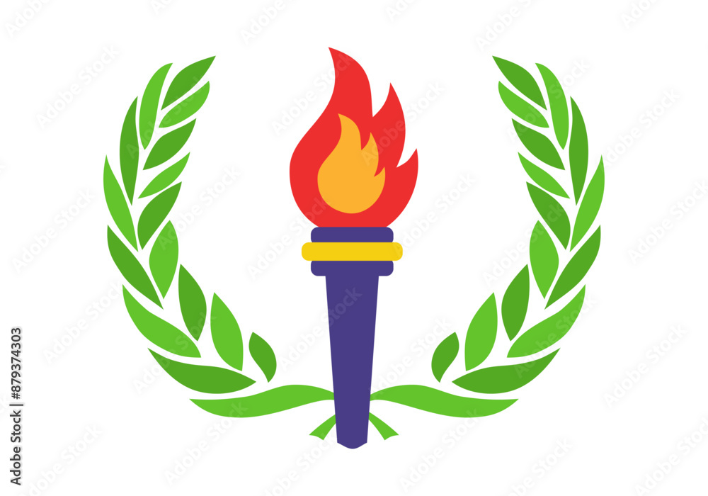 green laurel wreath and torches on a white background