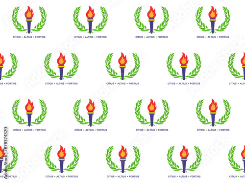 pattern background with laurel wreath and torches Citius, altius, fortius faster, higher, stronger