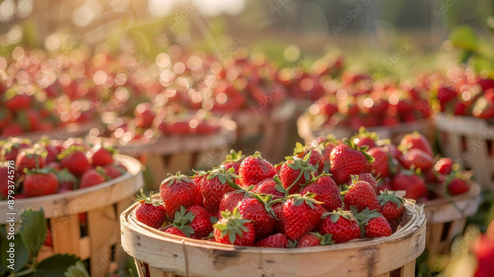 Directly above view of fresh red strawberries with clean green leaves. The strawberries are various sizes and fill the frame of the photograph Directly above view of fresh red strawberries with clean green leaves. The strawberries are various sizes and fill the frame of the photograph