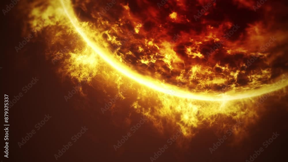 Sun Background With Burning Flames/ Animation of a solar atmosphere with sun spinning and powerful burning flames
