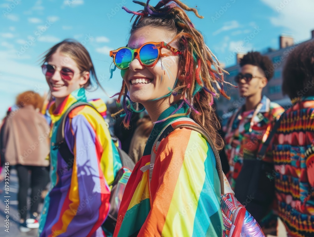 group of young LGBTQ teen mix gender ethnicity lively active together fun laugh smiling joyful cheerful, colorful people rainbow theme, fashionable hair style with sunglasses. group of young LGBTQ teen mix gender ethnicity lively active together fun laugh smiling joyful cheerful, colorful people rainbow theme, fashionable hair style with sunglasses.