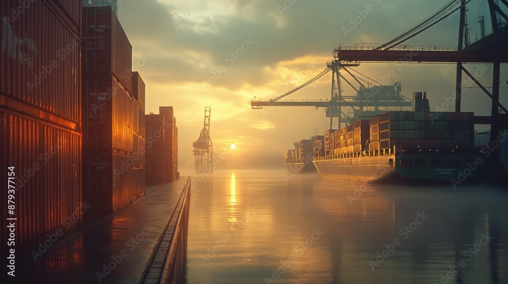 Shipping Containers at the ports in the morning time Shipping Containers at the ports in the morning time