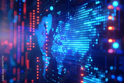 Wallpaper Mural Background image with world map graphically drawn in blue, digital technology image glowing with digital light Torontodigital.ca