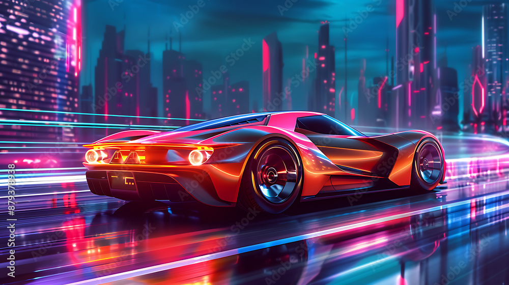 Illustration of sport car on the city highway Illustration of sport car on the city highway