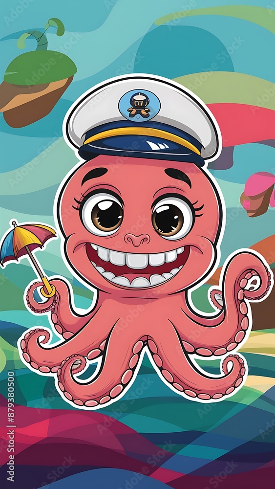 Fototapeta premium Cute Octopus Cartoon Vector Icon Illustration