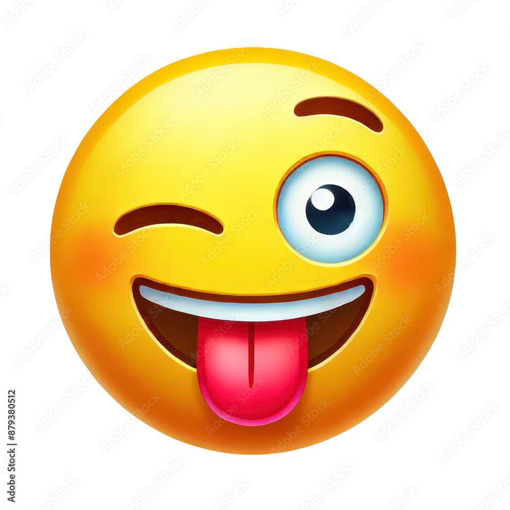 Playful emoji face with tongue out and winking eye isolated on white background
Playful emoji face with tongue out and winking eye isolated on white background