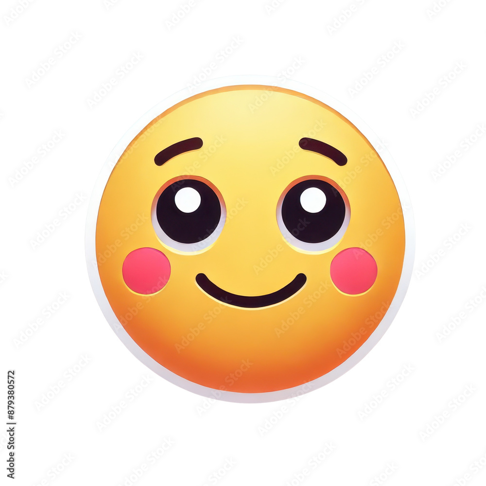 Smiling emoji face with blushing cheeks isolated on white background
Smiling emoji face with blushing cheeks isolated on white background