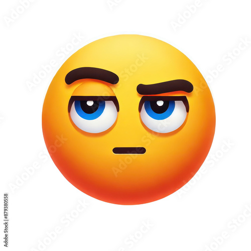 Unimpressed emoji face with raised eyebrow isolated on white background

