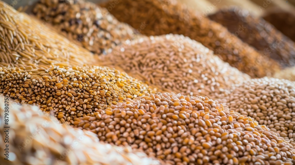 Detail of all kinds of grain divided next to each other in piles Detail of all kinds of grain divided next to each other in piles