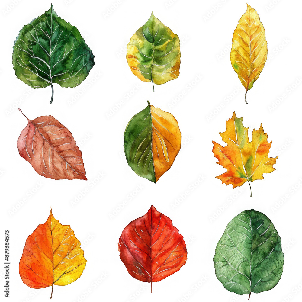 Obraz premium Watercolor Autumn Leaves Collection.