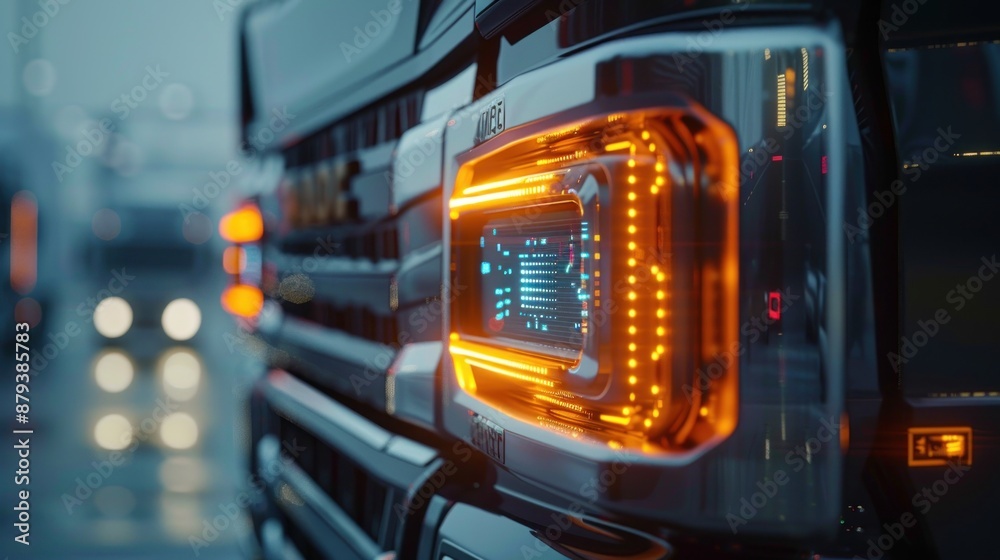 Obraz premium Close-up of a vehicle's rear lights at night.
