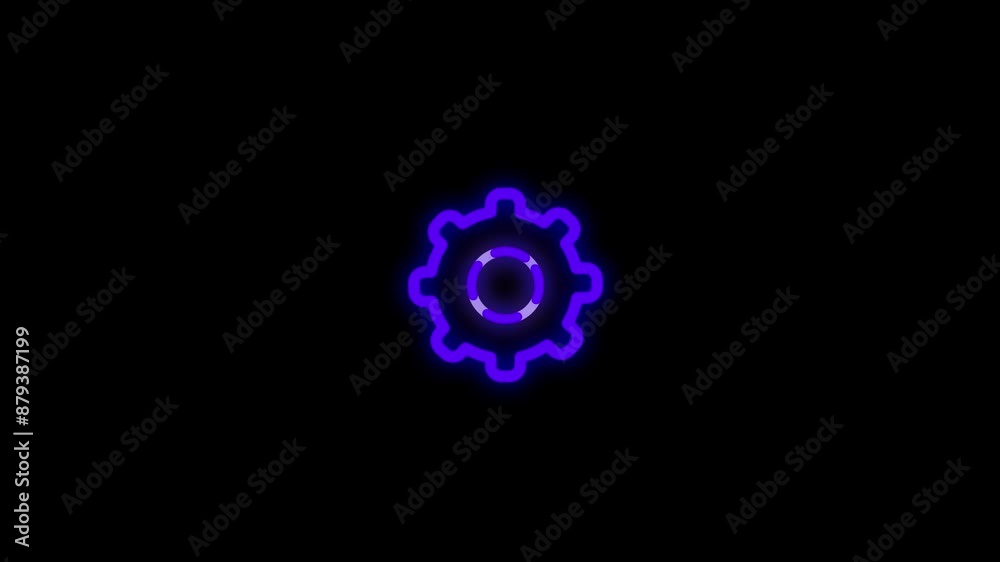 Neon glowing blue color gear setting icon on black background animation Neon glowing blue color gear setting icon on black background animation
