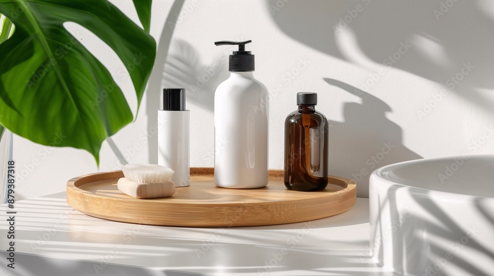 Minimalist, skincare product stand with a sleek, smooth surface. Minimalist, skincare product stand with a sleek, smooth surface.