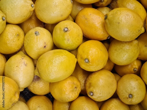 Close up photo of lemons in a market