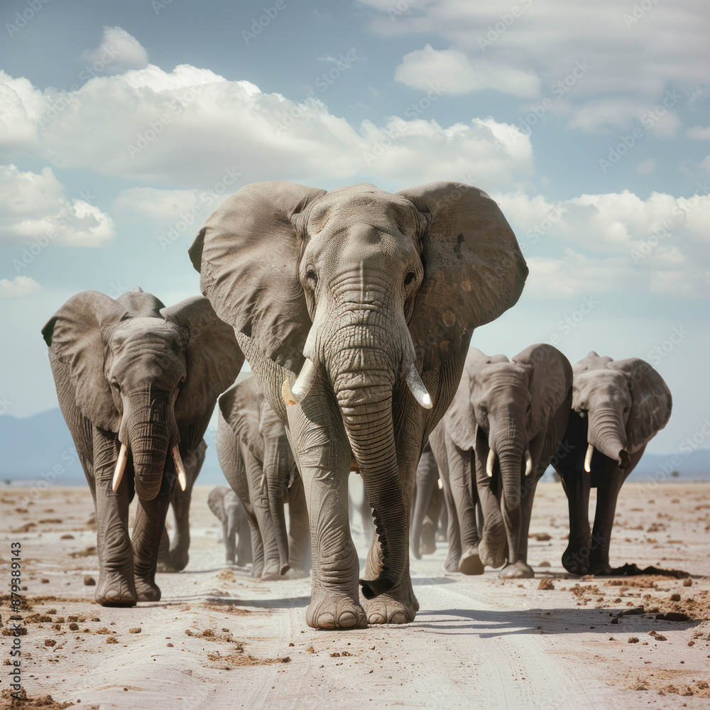 Fototapeta premium elephant family walking together