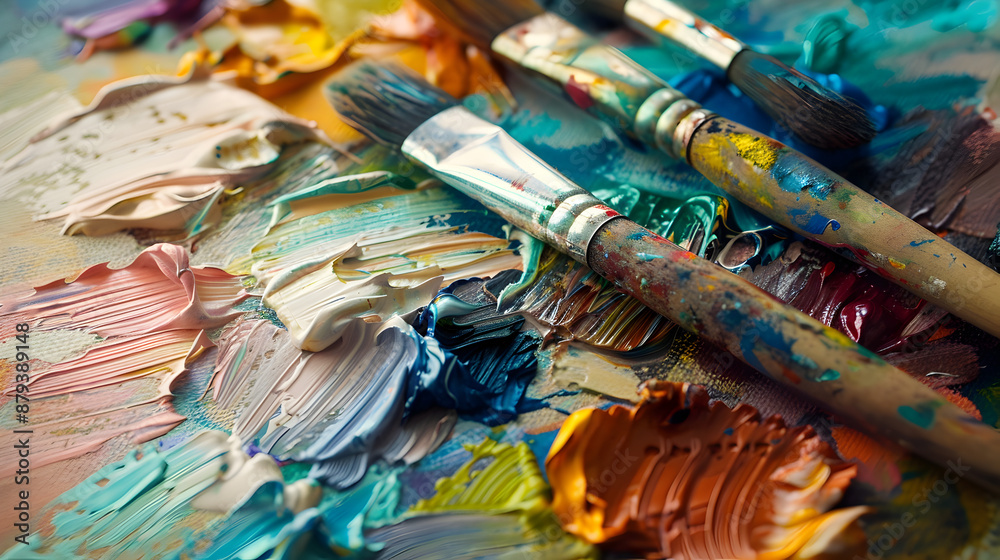 Close-up of an artist’s palette with vibrant paints and brushes, capturing the creativity and process of painting.
Close-up of an artist’s palette with vibrant paints and brushes, capturing the creativity and process of painting.