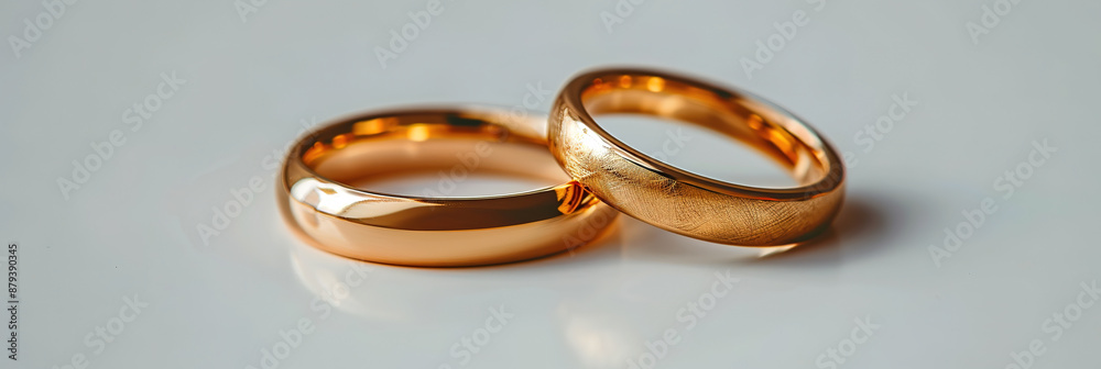 Pair of gold Wedding ring on a white background, macro shot with copy space Pair of gold Wedding ring on a white background, macro shot with copy space