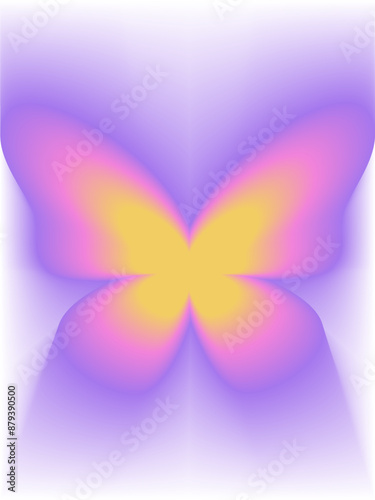 Aura Gradient butterfly poster. Y2k style blurred gradient. Blurry butterfly aesthetic elements. Colourful spiritual poster. Trendy wall art. Purple, pink, yellow. Print, wallpaper, web template.