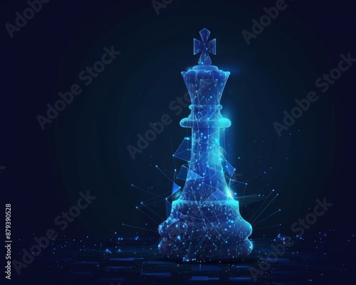 Digital Chess Queen in a Luminous Network on a Dark Blue Tech-Inspired Background - Generative AI © Gelpi