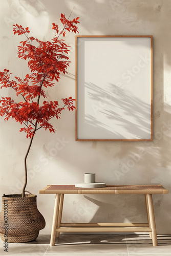 modern thin frame 12x18 mockup minimalist frame on wall, japanese style, 