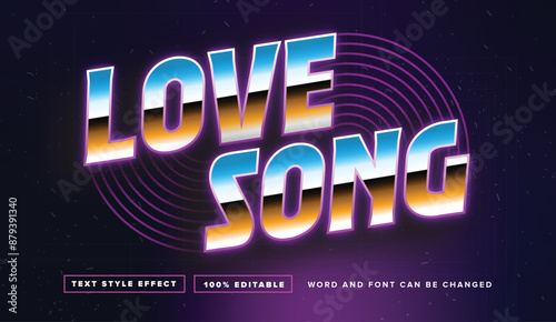 Retro vintage chrome Love song text effect editable